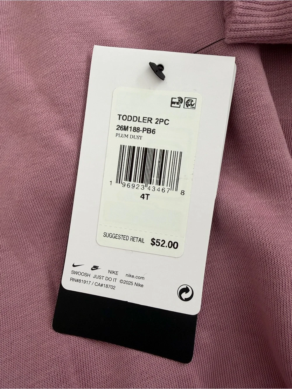 New 4T Nike Sweatshirt Sweatpants Set Crewneck Plum Dust Toddler